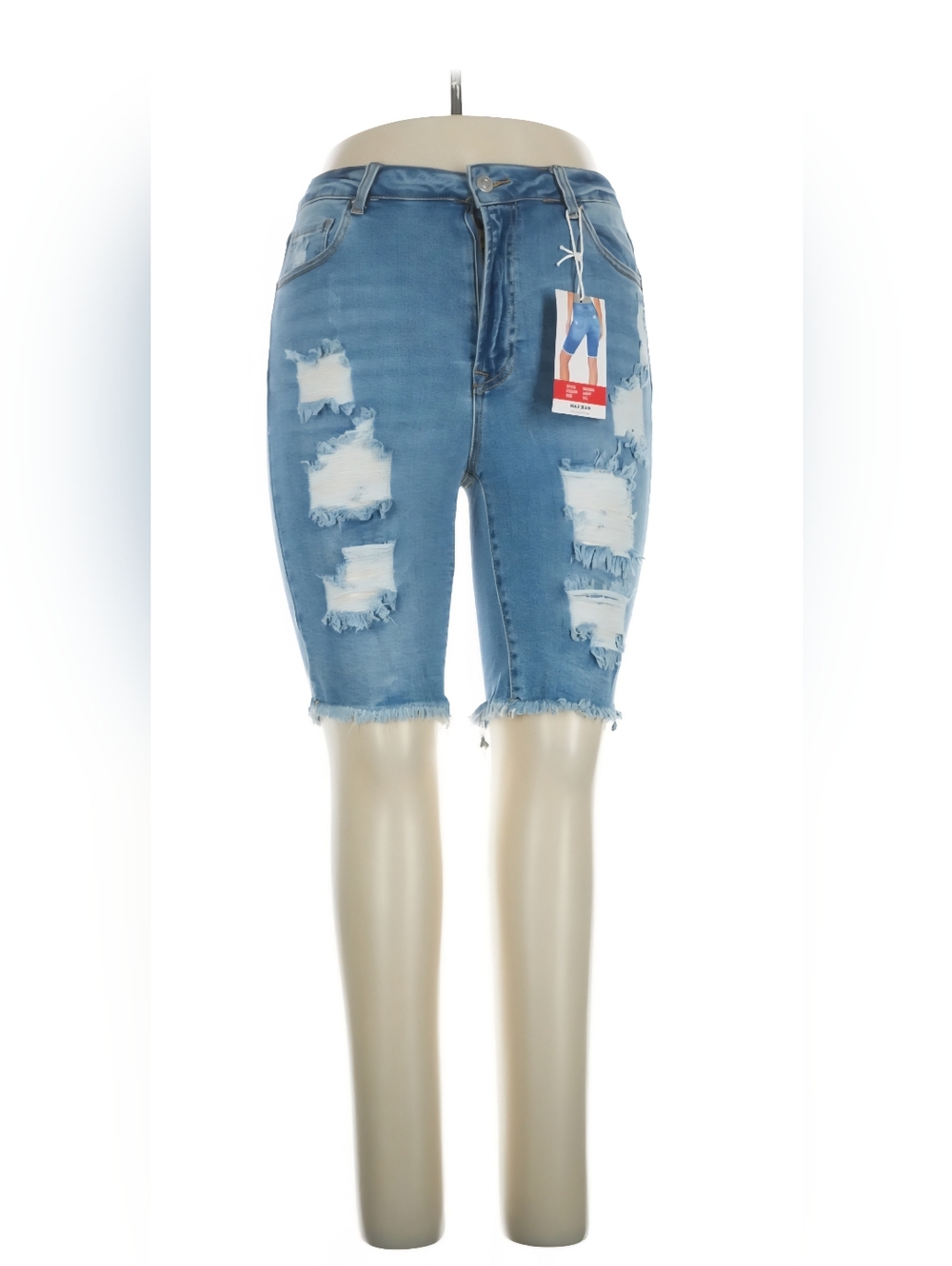 Wax Jean Light Blue Distressed Denim Bermuda Shorts